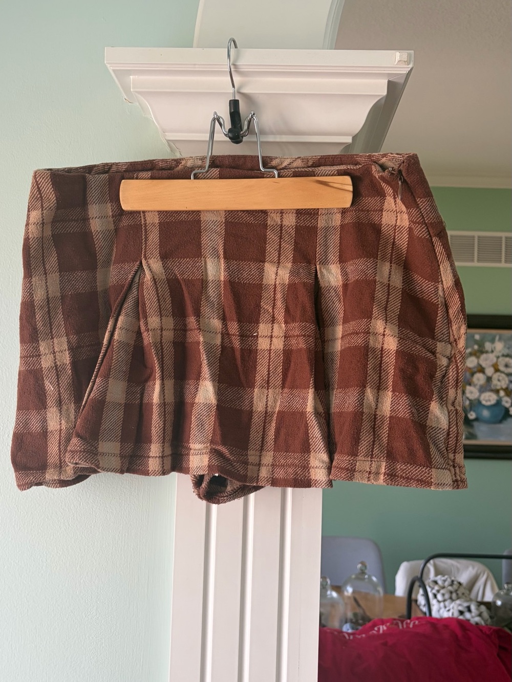 Forever 21 Brown and Tan Plaid Pleated Mini Skirt